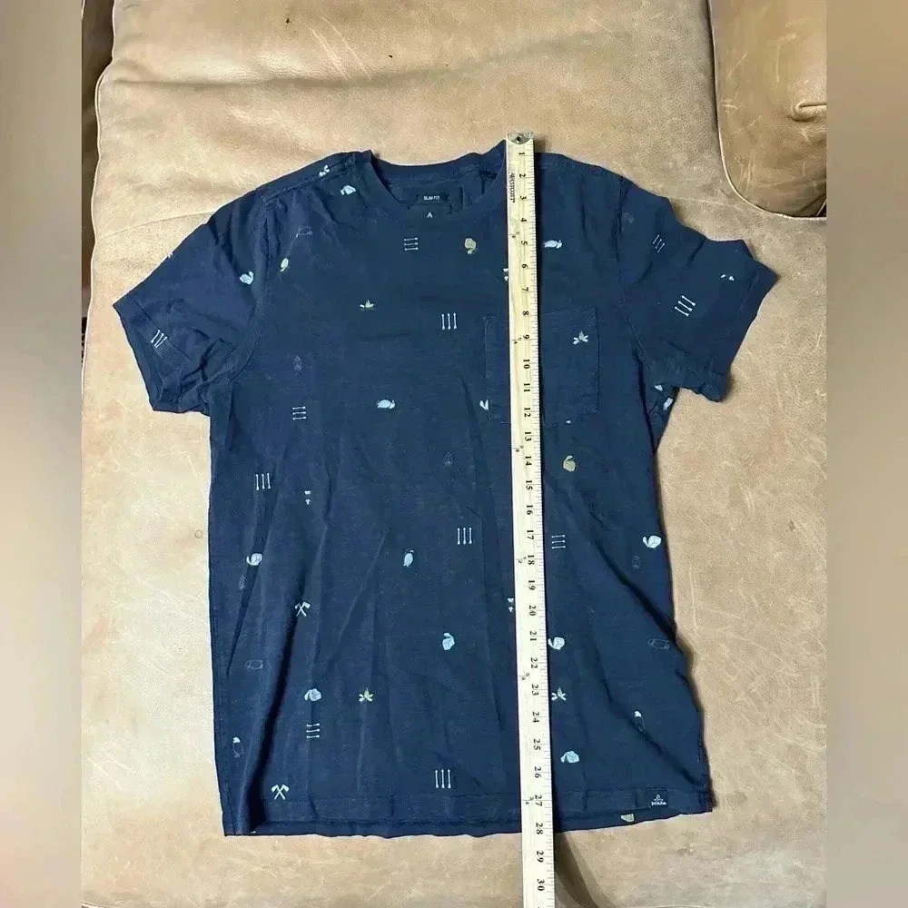 Prana Audi Crew Navy Blue Camping Pattern Men’s Slim Fit Medium Short Sleeve Tee - Picture 8 of 8